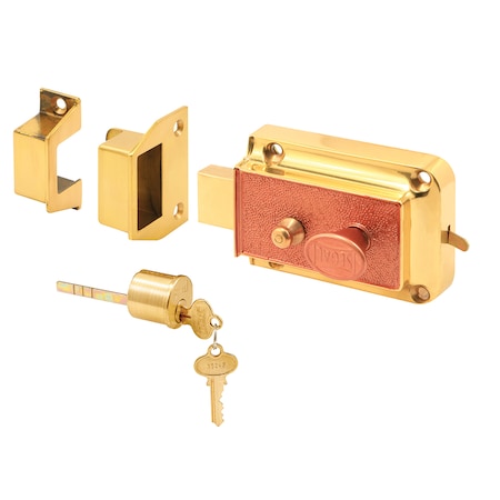 Prime-Line Rim Deadbolt, Cast Bronze Construction, Polished Brass-Plated Finish (Single Pack) SE 13222